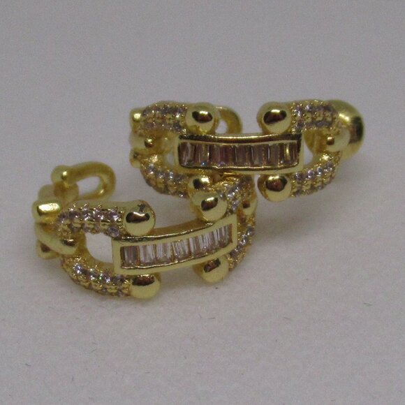 Chain Link Hoops CZ Gold NEW - Picture 2 of 3